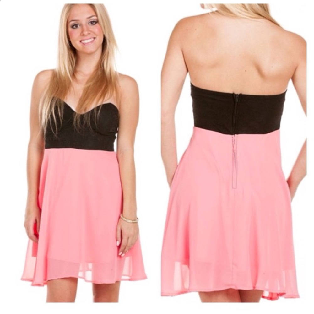 Coral and black dress
